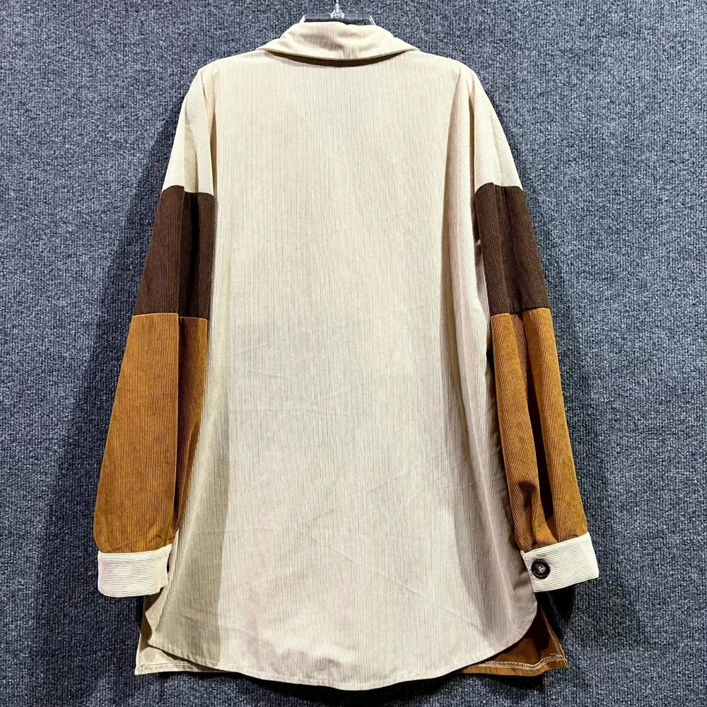 Shein Patchwork Corduroy Shacket‎ Womens L Multi Colorblock Button Up Outdoor